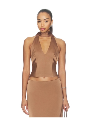 LIONESS Front Row Halter Top in Chocolate. Size L. Also in XXS, XS, S, M, XL.