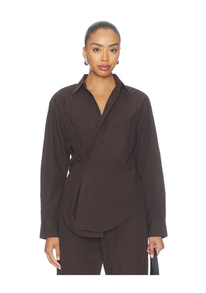 PISTOLA Mila Long Sleeve Button Down Wrap Top in Brown. Size L. Also in XS, S, M, XL.