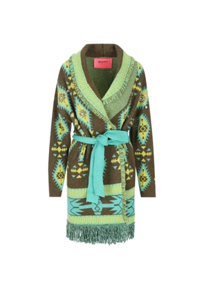 COLOUR MARKET belted intarsia-knit cardigan - Green