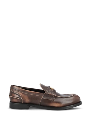 Miu Miu coin-detail burnished-leather loafers - Brown