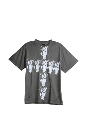 SAITOS Wormhole distressed graphic-print T-shirt - Grey
