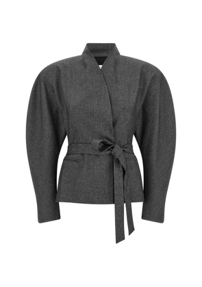 THE ANDAMANE Margaux belted-waist fitted jacket - Grey