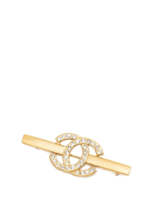 CHANEL Pre-Owned 2001 CC Gold Plated Strass Bar Brooch costume brooch