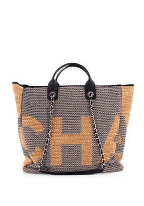 CHANEL Pre-Owned Deauville Logo Shopping Printed Raffia Large tote bag - Black