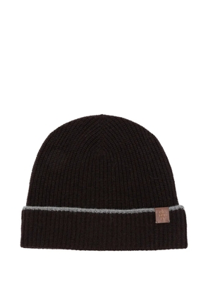 Eleventy logo-patch ribbed-knit beanie hat - Purple