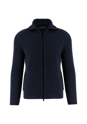 Tagliatore ribbed-knit zip-up sweater - Blue