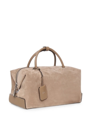 Max Mara large nubuck leather Boston bag - mud - Neutrals