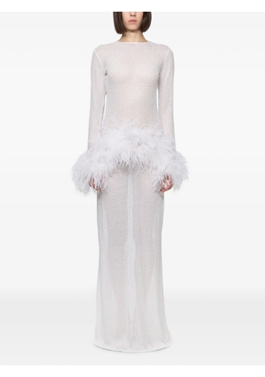 Atu Body Couture sequin-embellished feather-trim maxi dress - White