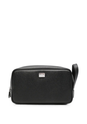 Dolce & Gabbana logo-plaque pebbled-leather wash bag - Black