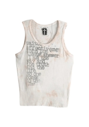 SAITOS distressed-effect slogan-print tank top - White