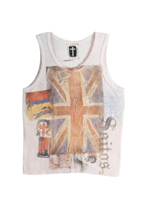 SAITOS graphic-print distressed tank - White