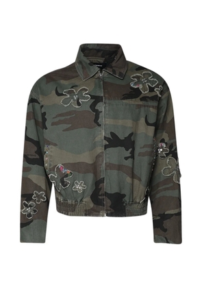 Nahmias crystal-embellished floral-patch bomber jacket - Green
