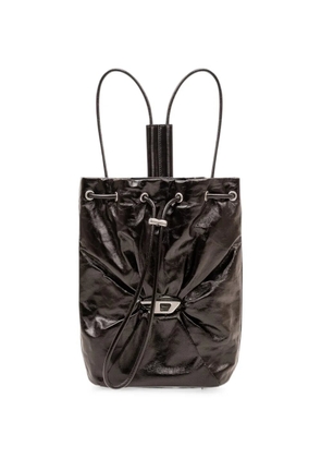 Diesel Scrunch-D logo-plaque leather backpack - Black