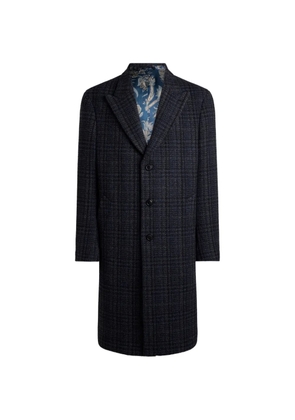 ETRO wool and cashmere coat with check motif - Blue