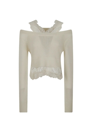 Ermanno Scervino lace-trim off-shoulder sweater - Neutrals