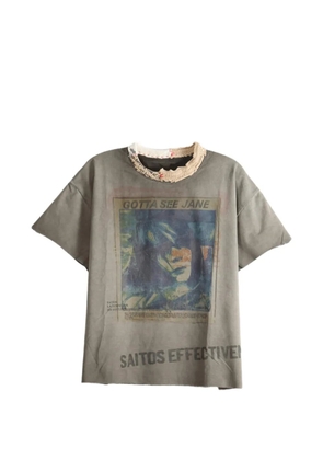 SAITOS See Jane graphic-print distressed-neck T-shirt - Grey