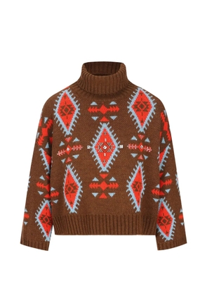 COLOUR MARKET crystal-embellished intarsia-knit sweater - Brown