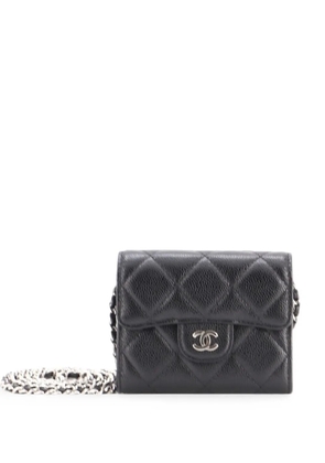 CHANEL Pre-Owned Classic Flap Card Holder on Chain Quilted Caviar Mini clutch bag - Black