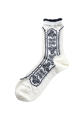 Antipast floral-intarsia ruffled socks - White