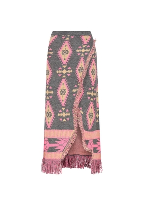 COLOUR MARKET geometric-pattern fringed maxi skirt - Grey