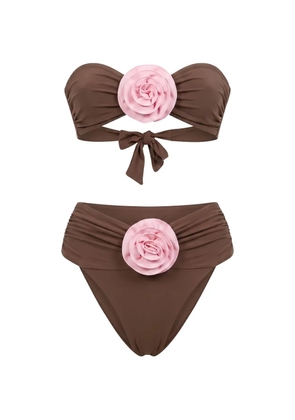 La Reveche Derya floral-appliqué bikini - Brown