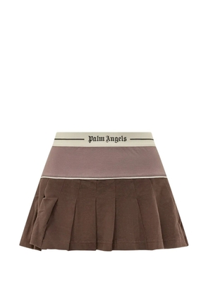 Palm Angels logo pleated mini skirt - Brown