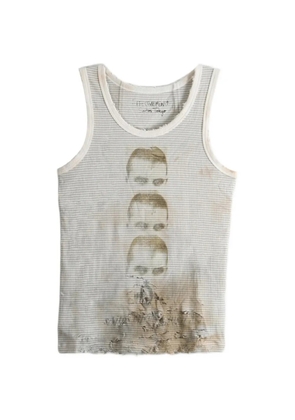 SAITOS distressed striped vest - White