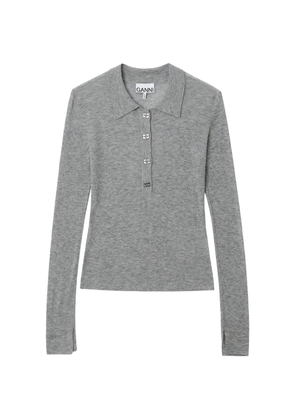 GANNI crystal-embellished ribbed-knit top - Grey