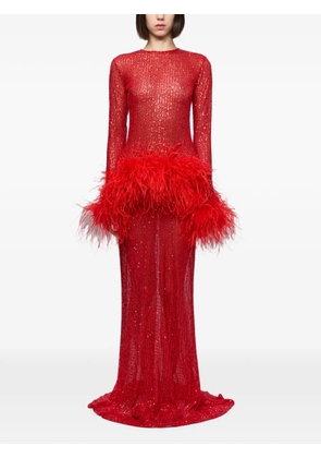 Atu Body Couture sequin-embellished feather-trim maxi dress - Red