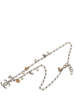 CHANEL Pre-Owned 2006 CC Brass and Gold Plated Faux Pearl Lucky Charm Necklace costume necklace - Silver