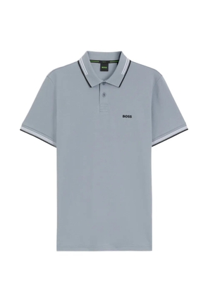 BOSS stretch-cotton slim-fit polo shirt with branding and stripes - Grey