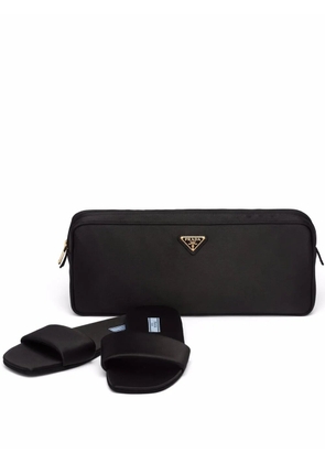 Prada silk satin slippers and travel pouch - Black