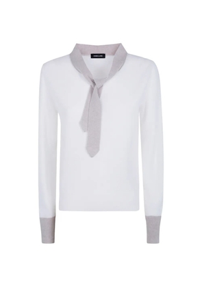 anne claire neck-tie fine-knit sweater - White