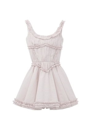 Alexander McQueen pleated ruffle pinstripe mini dress in ivory/pink