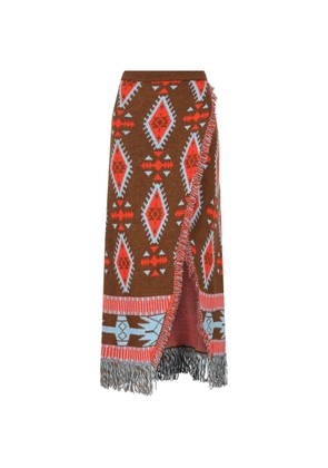 COLOUR MARKET fringed intarsia-knit maxi skirt - Brown