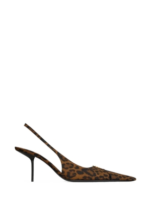 Saint Laurent Babylone Breteuil slingback pumps in leopard grosgrain - Brown