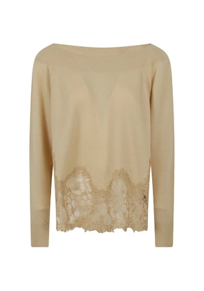 Ermanno Scervino lace-trim off-shoulder sweater - Neutrals