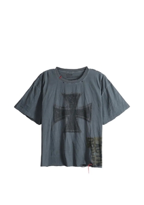 SAITOS cross-print distressed T-shirt - Grey