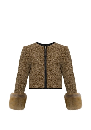 Valentino Garavani leopard-print faux-fur trim jacket - Neutrals