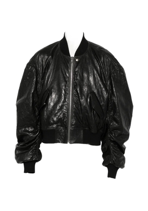Rick Owens crinkled-leather bomber jacket - Black
