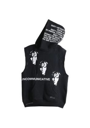 SAITOS asymmetric sleeveless graphic-print hoodie - Black