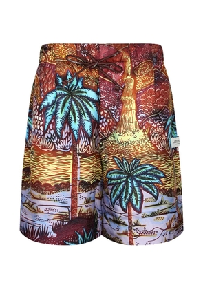 Atelier Vlisco palm-tree print drawstring deck shorts - Red