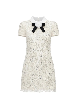Self-Portrait cream sequin embellished mini dress - White