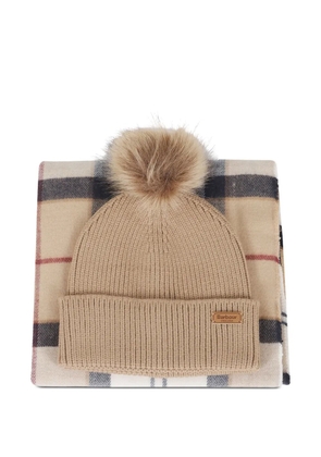 Barbour pompom-detail beanie-scarf set - Neutrals