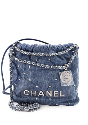 CHANEL Pre-Owned 22 Chain Quilted Studded Denim Mini hobo bag - Blue