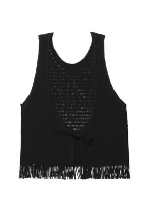 Issey Miyake fringe-trim open-knit top - Black