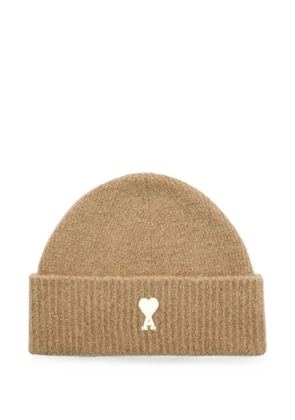 AMI Paris alpaca beanie with Ami de Coeur - Neutrals