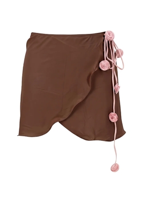 La Reveche Bouquet floral-appliqué mini sarong - Brown