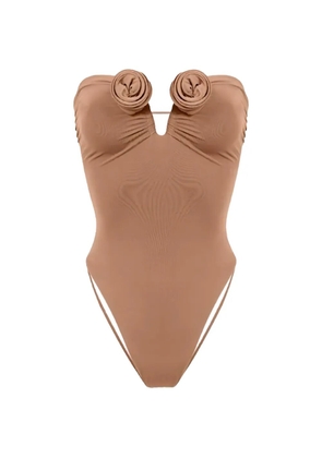 La Reveche Alya floral-appliqué swimsuit - Brown