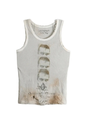SAITOS Triple Ghost distressed striped tank - White